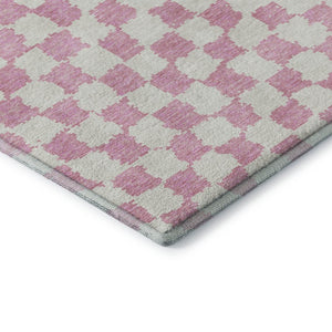 HomeRoots 9' X 12' Pink and Ivory Geometric Area Rug - Washable, UV Protected, Durable, Perfect for Families! 709407