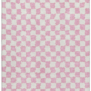 HomeRoots 9' X 12' Pink and Ivory Geometric Area Rug - Washable, UV Protected, Durable, Perfect for Families! 709407