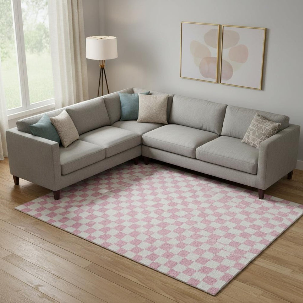 HomeRoots 10' X 14' Pink & Ivory Geometric Washable Area Rug – Durable, Stylish, UV-Protected for High-Traffic Areas 709408