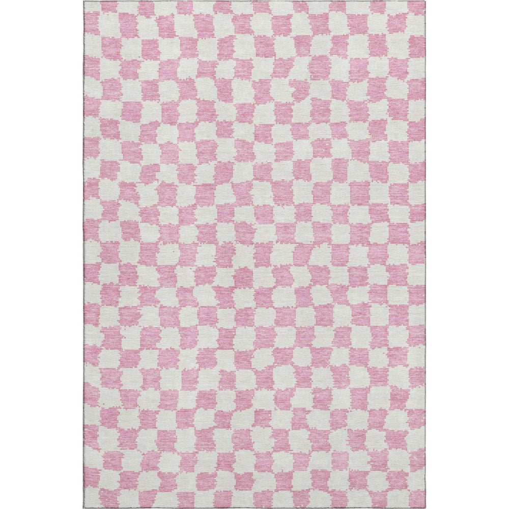HomeRoots 10' X 14' Pink & Ivory Geometric Washable Area Rug – Durable, Stylish, UV-Protected for High-Traffic Areas 709408