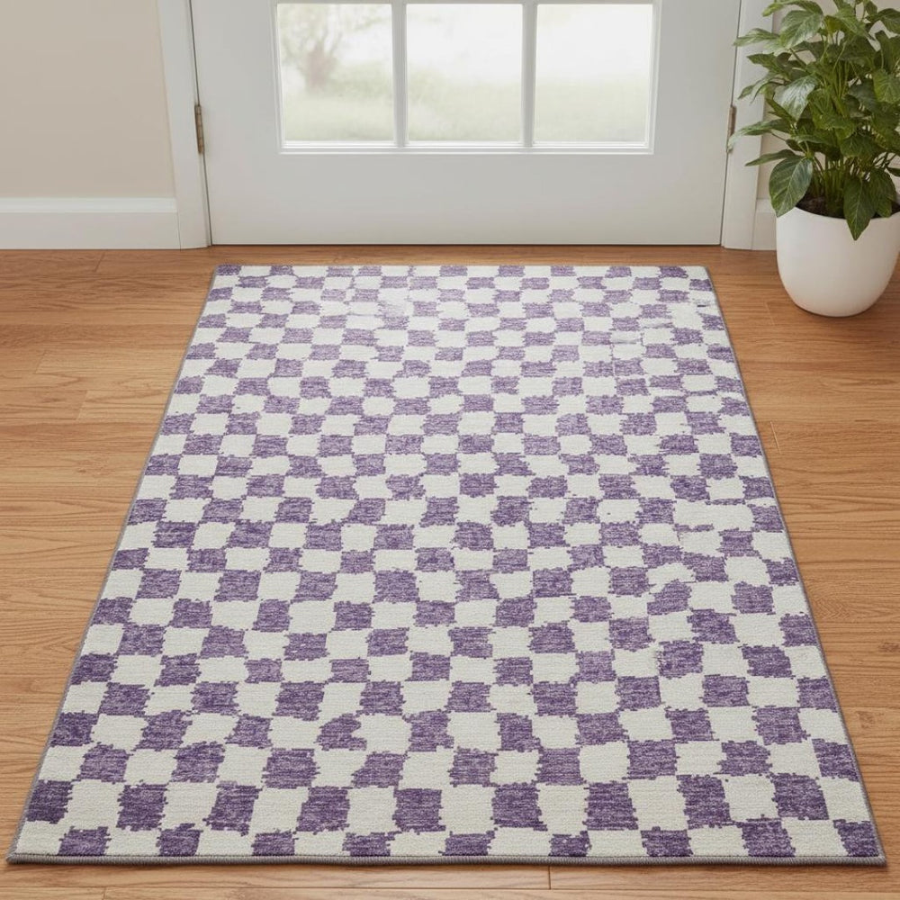 HomeRoots 5' X 8' Purple & Ivory Geometric Area Rug - Machine Washable, UV Protected, Stain Resistant Design 709410