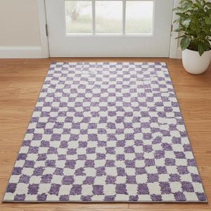 HomeRoots 5' X 8' Purple & Ivory Geometric Area Rug - Machine Washable, UV Protected, Stain Resistant Design 709410