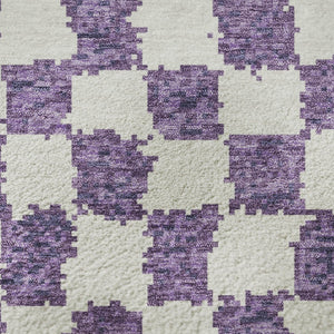 HomeRoots 8' Purple and Ivory Geometric Washable Round Rug - Stylish, Durable, UV-Protected, Pet-Friendly Design 709411