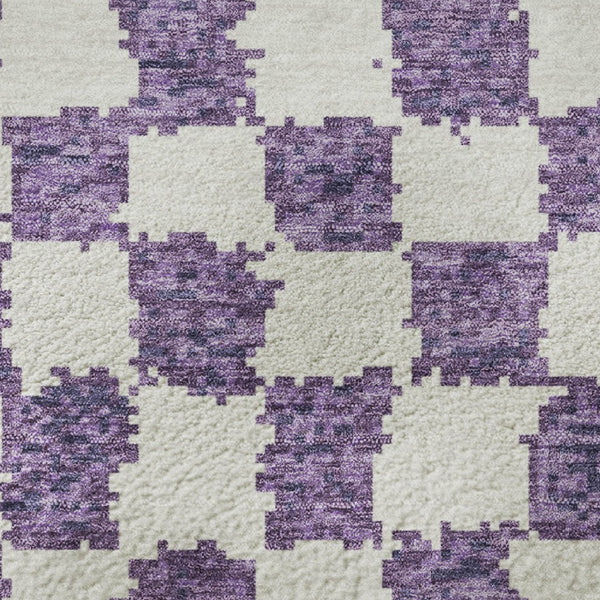 HomeRoots 8' Purple and Ivory Geometric Washable Round Rug - Stylish, Durable, UV-Protected, Pet-Friendly Design 709411