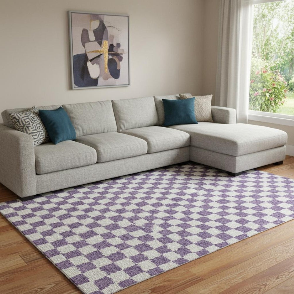 HomeRoots 9' X 12' Purple & Ivory Geometric Washable Area Rug with UV Protection for Home, Patio & Playroom 709413