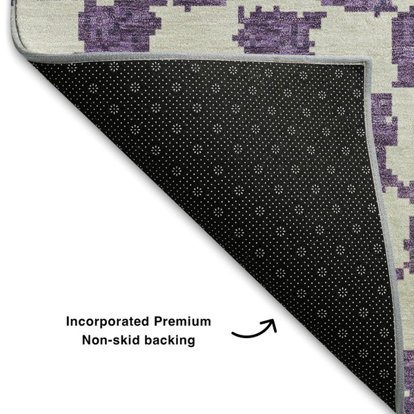 HomeRoots 9' X 12' Purple & Ivory Geometric Washable Area Rug with UV Protection for Home, Patio & Playroom 709413