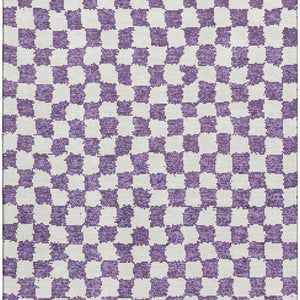 HomeRoots 9' X 12' Purple & Ivory Geometric Washable Area Rug with UV Protection for Home, Patio & Playroom 709413