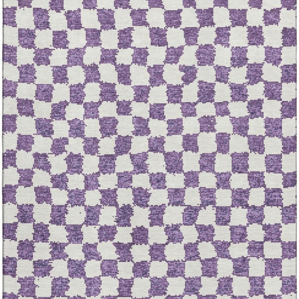 HomeRoots 9' X 12' Purple & Ivory Geometric Washable Area Rug with UV Protection for Home, Patio & Playroom 709413