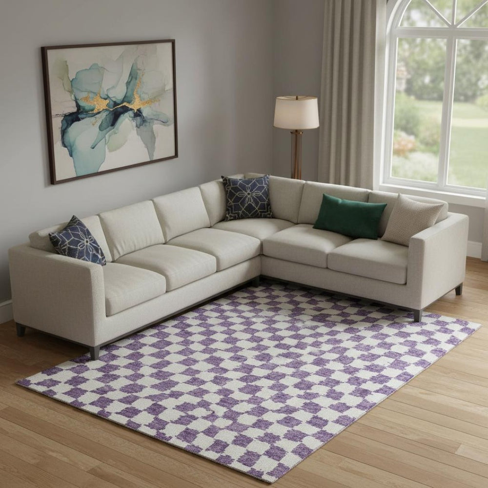 HomeRoots 10' X 14' Purple & Ivory Geometric Area Rug – Washable, UV-Protected, Durable for High-Traffic Spaces 709414