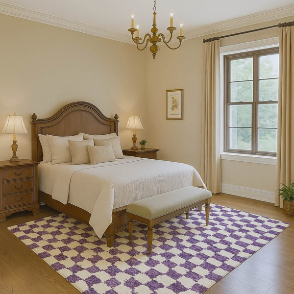 HomeRoots 10' X 14' Purple & Ivory Geometric Area Rug – Washable, UV-Protected, Durable for High-Traffic Spaces 709414