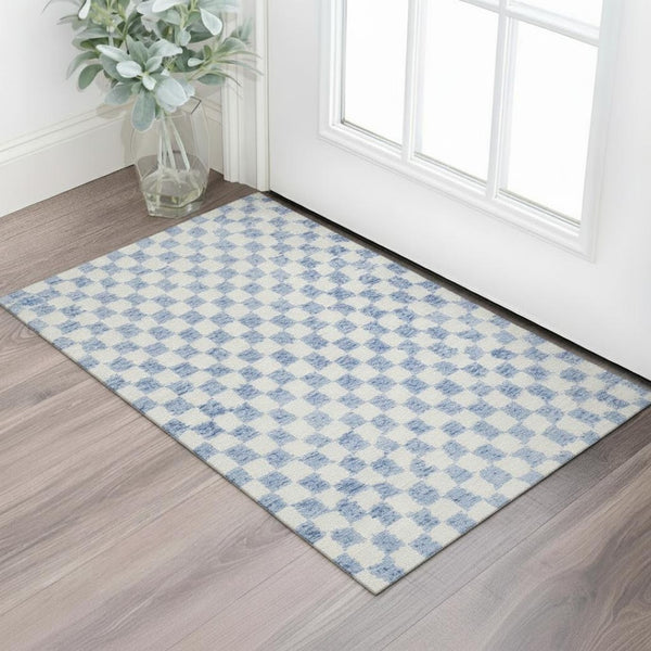 HomeRoots 5' X 8' Sky Blue Geometric Washable Area Rug - UV Protected, Pet-Friendly & Easy-Care Design! 709416