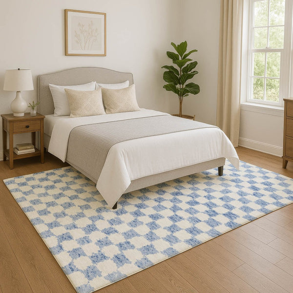 HomeRoots 5' X 8' Sky Blue Geometric Washable Area Rug - UV Protected, Pet-Friendly & Easy-Care Design! 709416