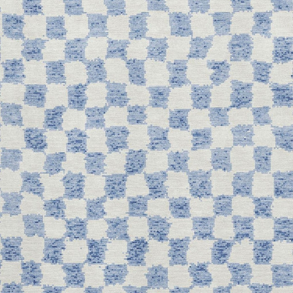 HomeRoots 8' Sky Blue and Ivory Geometric Round Rug - Washable, UV-Protected, Stain-Resistant for Modern Homes 709417