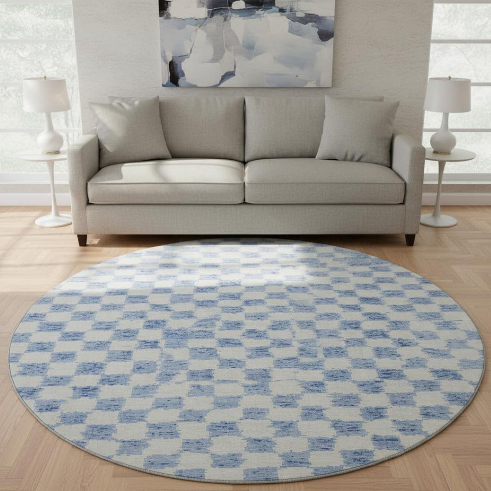 HomeRoots 8' X 10' Sky Blue Geometric Area Rug - Washable, UV Protected, Non-Slip, Perfect for Families! 709418