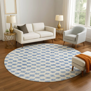 HomeRoots 8' X 10' Sky Blue Geometric Area Rug - Washable, UV Protected, Non-Slip, Perfect for Families! 709418