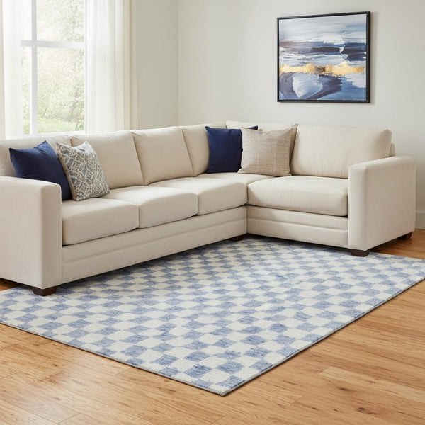 HomeRoots 9' X 12' Sky Blue & Ivory Geometric Area Rug - Washable, UV Protected, Perfect for Family Spaces! 709419