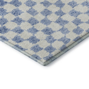 HomeRoots 9' X 12' Sky Blue & Ivory Geometric Area Rug - Washable, UV Protected, Perfect for Family Spaces! 709419