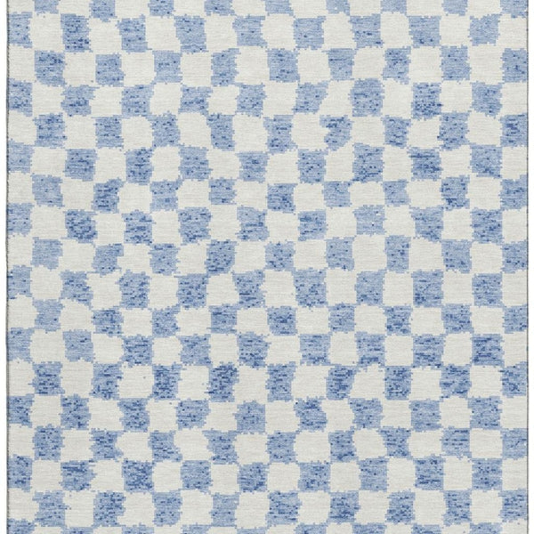 HomeRoots 9' X 12' Sky Blue & Ivory Geometric Area Rug - Washable, UV Protected, Perfect for Family Spaces! 709419