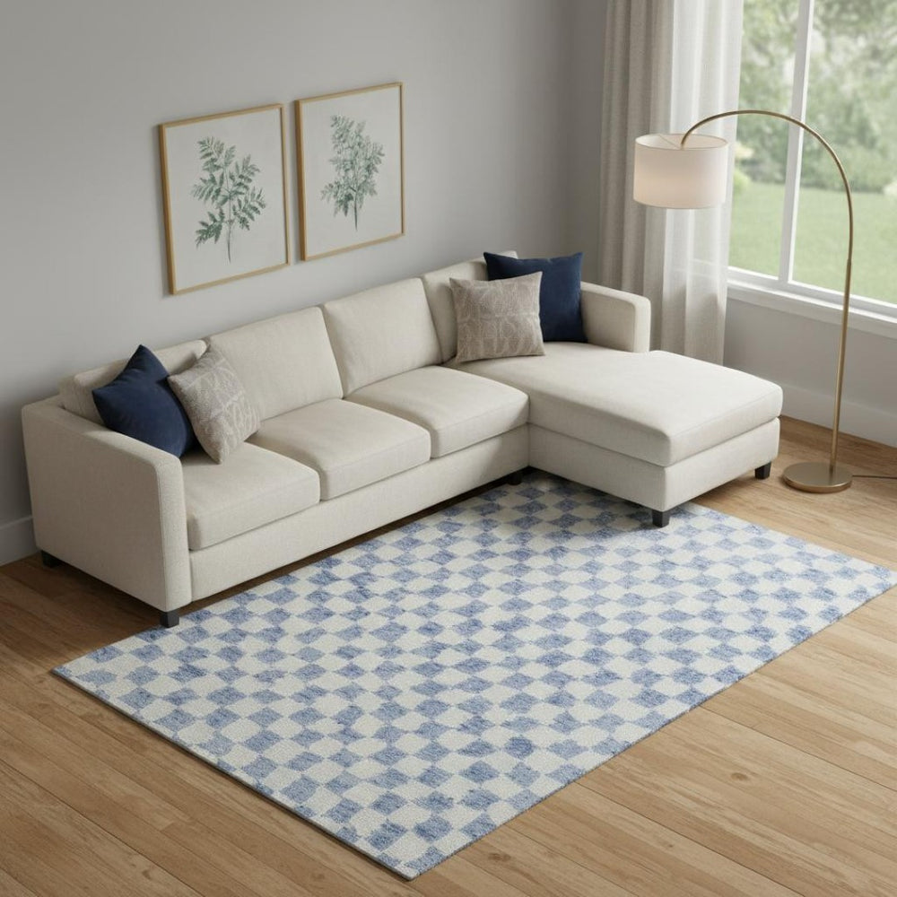 HomeRoots 10' X 14' Sky Blue & Ivory Geometric Washable Rug - Durable, UV Protected, Perfect for Busy Homes! 709420