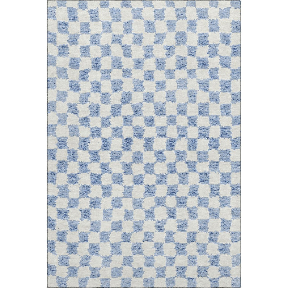 HomeRoots 10' X 14' Sky Blue & Ivory Geometric Washable Rug - Durable, UV Protected, Perfect for Busy Homes! 709420