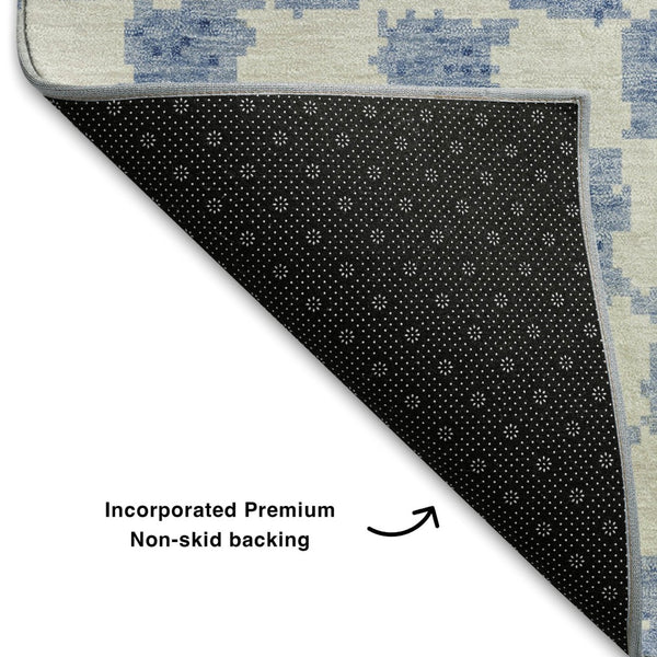 HomeRoots 10' X 14' Sky Blue & Ivory Geometric Washable Rug - Durable, UV Protected, Perfect for Busy Homes! 709420