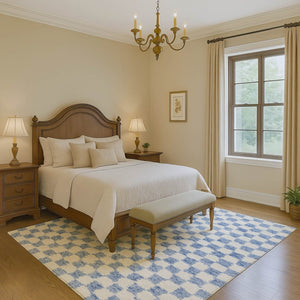 HomeRoots 10' X 14' Sky Blue & Ivory Geometric Washable Rug - Durable, UV Protected, Perfect for Busy Homes! 709420