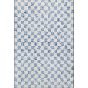 HomeRoots 10' X 14' Sky Blue & Ivory Geometric Washable Rug - Durable, UV Protected, Perfect for Busy Homes! 709420