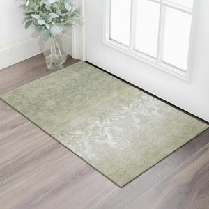 HomeRoots 5' X 8' Washable Damask Area Rug in Beige, Ivory & Taupe - UV Protected, Stain Resistant & Durable 709422