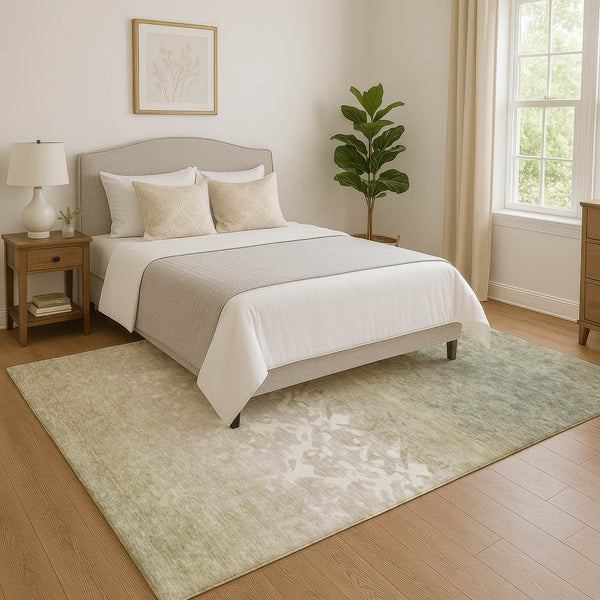 HomeRoots 5' X 8' Washable Damask Area Rug in Beige, Ivory & Taupe - UV Protected, Stain Resistant & Durable 709422