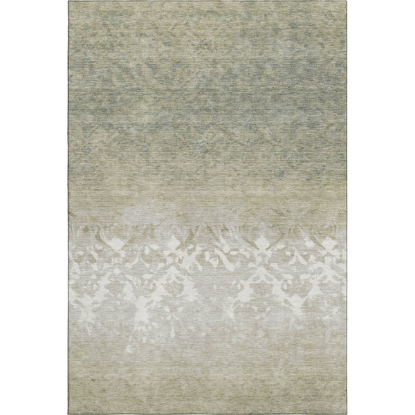 HomeRoots 5' X 8' Washable Damask Area Rug in Beige, Ivory & Taupe - UV Protected, Stain Resistant & Durable 709422