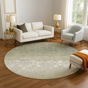 HomeRoots 8' X 10' Washable Damask Area Rug in Beige, Ivory, and Taupe - UV Protection & Pet-Friendly Design 709424