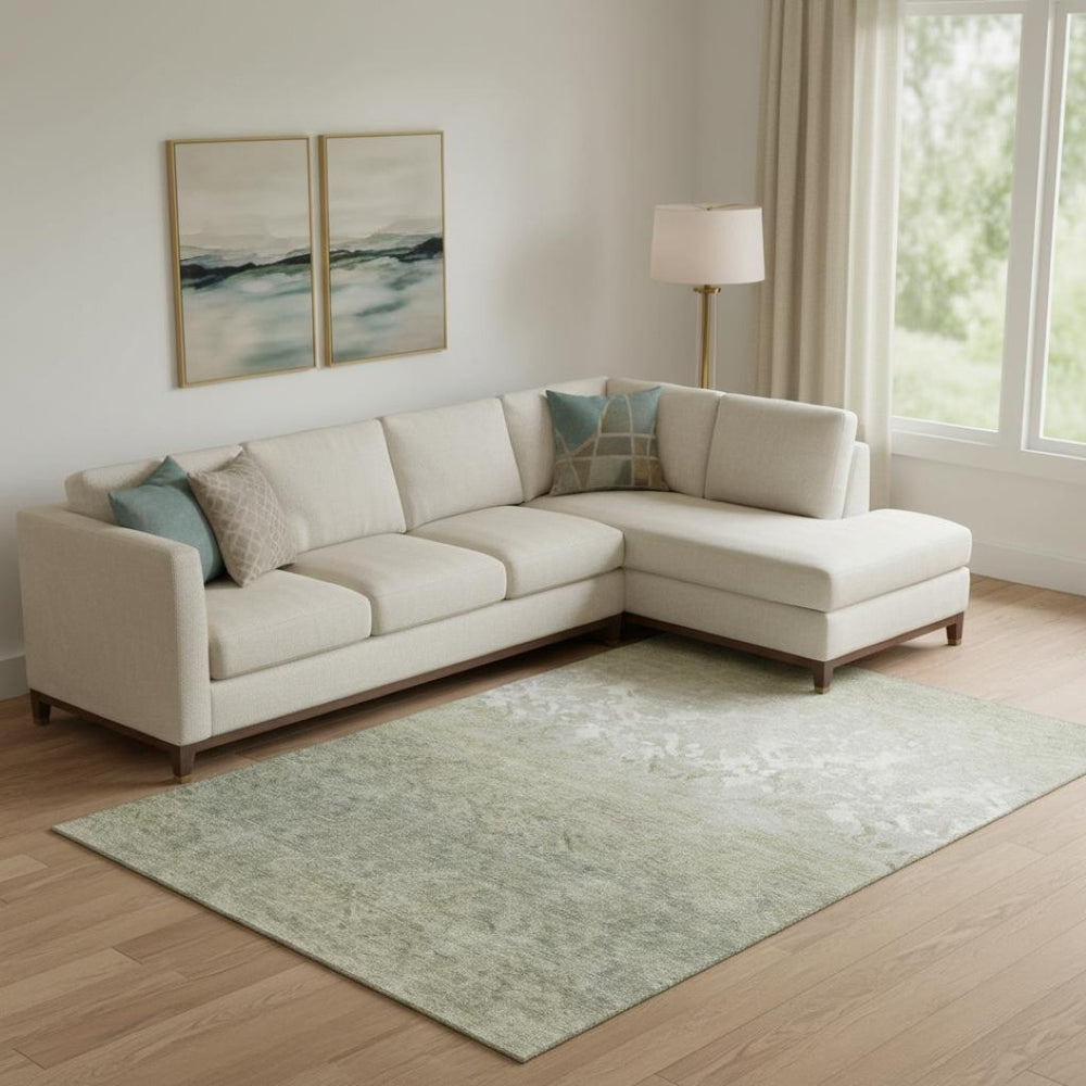 HomeRoots 10' Washable Damask Area Rug in Beige, Ivory, and Taupe with UV Protection - Family-Friendly Design! 709426