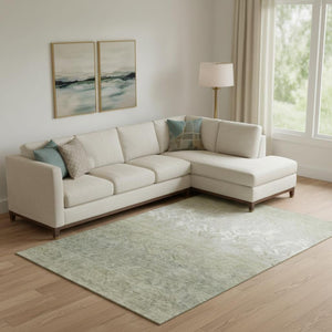 HomeRoots 10' Washable Damask Area Rug in Beige, Ivory, and Taupe with UV Protection - Family-Friendly Design! 709426