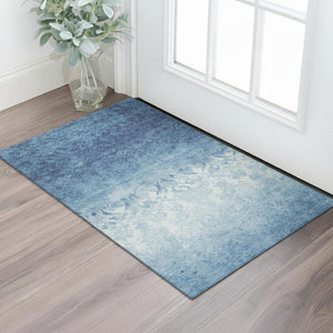 HomeRoots 5' X 8' Denim Blue & Ivory Damask Rug - Washable, UV Protected, Durable for Kids & Pets, Stylish Decor 709428