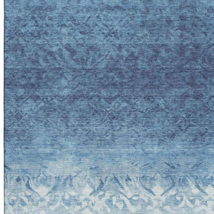 HomeRoots 5' X 8' Denim Blue & Ivory Damask Rug - Washable, UV Protected, Durable for Kids & Pets, Stylish Decor 709428