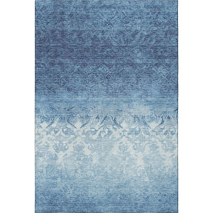 HomeRoots 5' X 8' Denim Blue & Ivory Damask Rug - Washable, UV Protected, Durable for Kids & Pets, Stylish Decor 709428