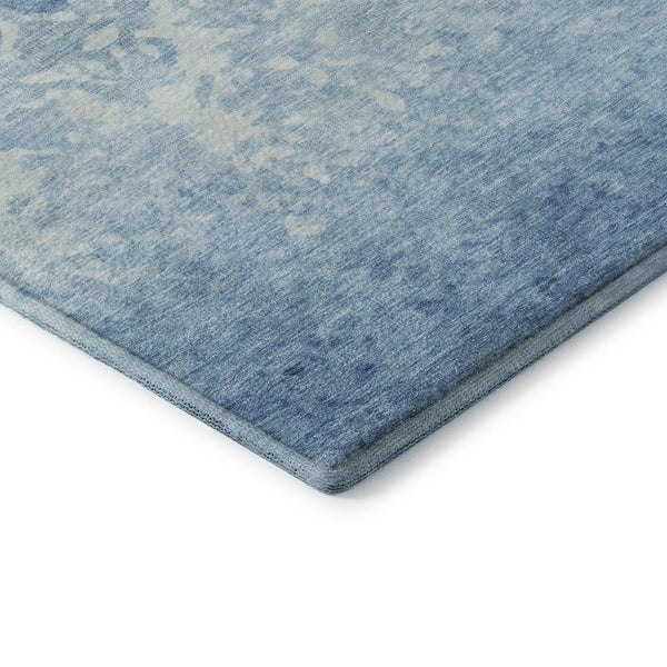 HomeRoots 8' X 10' Washable Denim Blue & Ivory Damask Area Rug – UV Protected, Stain Resistant, Pet Friendly! 709430