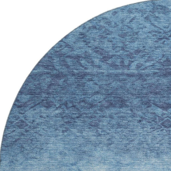 HomeRoots 8' X 10' Washable Denim Blue & Ivory Damask Area Rug – UV Protected, Stain Resistant, Pet Friendly! 709430
