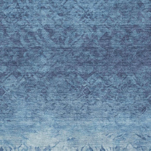 HomeRoots 9' X 12' Denim Blue & Ivory Damask Area Rug - Stain-Resistant, UV-Protected, Non-Slip Backing 709431
