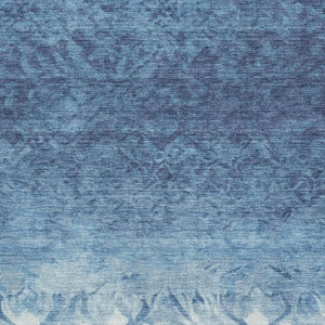 HomeRoots 10' Denim Blue & Ivory Damask Washable Area Rug - UV Protected, Durable, Easy Care for Active Homes 709432