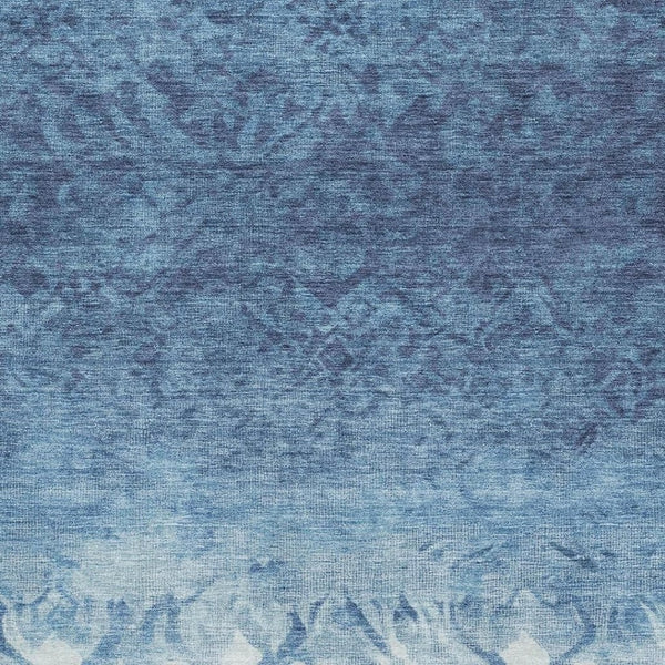 HomeRoots 10' Denim Blue & Ivory Damask Washable Area Rug - UV Protected, Durable, Easy Care for Active Homes 709432