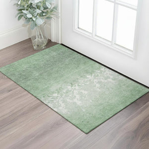 HomeRoots 5' X 8' Green And Ivory Damask Area Rug - Stylish, Washable, Stain-Resistant with UV Protection! 709434