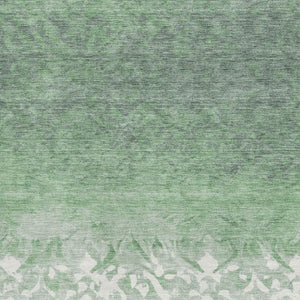 HomeRoots 8' Elegant Green and Ivory Damask Washable Round Rug with UV Protection for Busy Homes & Patios 709435