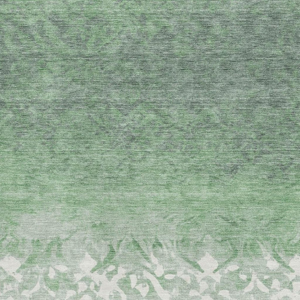 HomeRoots 8' Elegant Green and Ivory Damask Washable Round Rug with UV Protection for Busy Homes & Patios 709435
