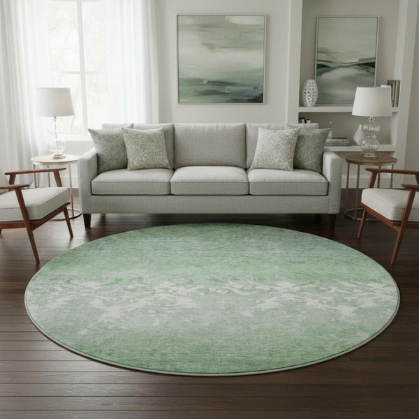 HomeRoots 8' X 10' Durable Washable Green and Ivory Damask Area Rug with UV Protection for High-Traffic Homes 709436