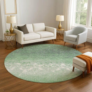 HomeRoots 8' X 10' Durable Washable Green and Ivory Damask Area Rug with UV Protection for High-Traffic Homes 709436
