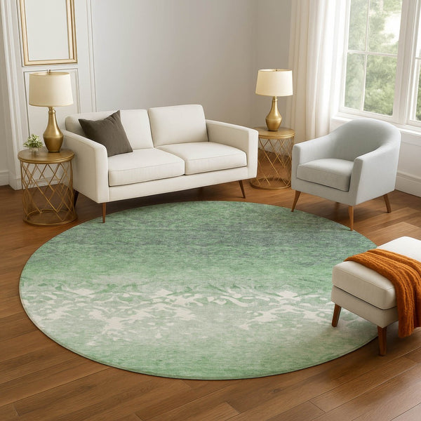 HomeRoots 8' X 10' Durable Washable Green and Ivory Damask Area Rug with UV Protection for High-Traffic Homes 709436