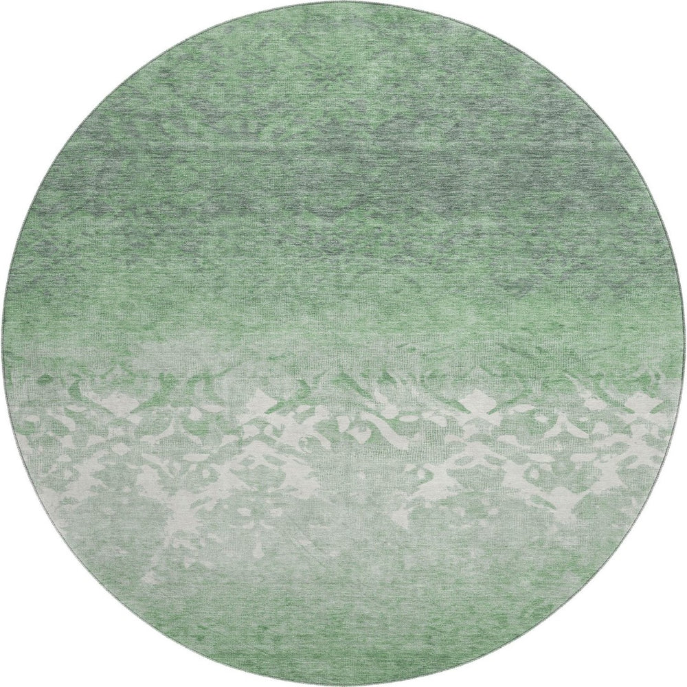 HomeRoots 8' X 10' Durable Washable Green and Ivory Damask Area Rug with UV Protection for High-Traffic Homes 709436