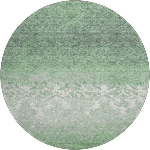 HomeRoots 8' X 10' Durable Washable Green and Ivory Damask Area Rug with UV Protection for High-Traffic Homes 709436