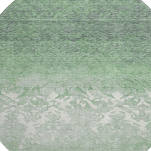 HomeRoots 8' X 10' Durable Washable Green and Ivory Damask Area Rug with UV Protection for High-Traffic Homes 709436
